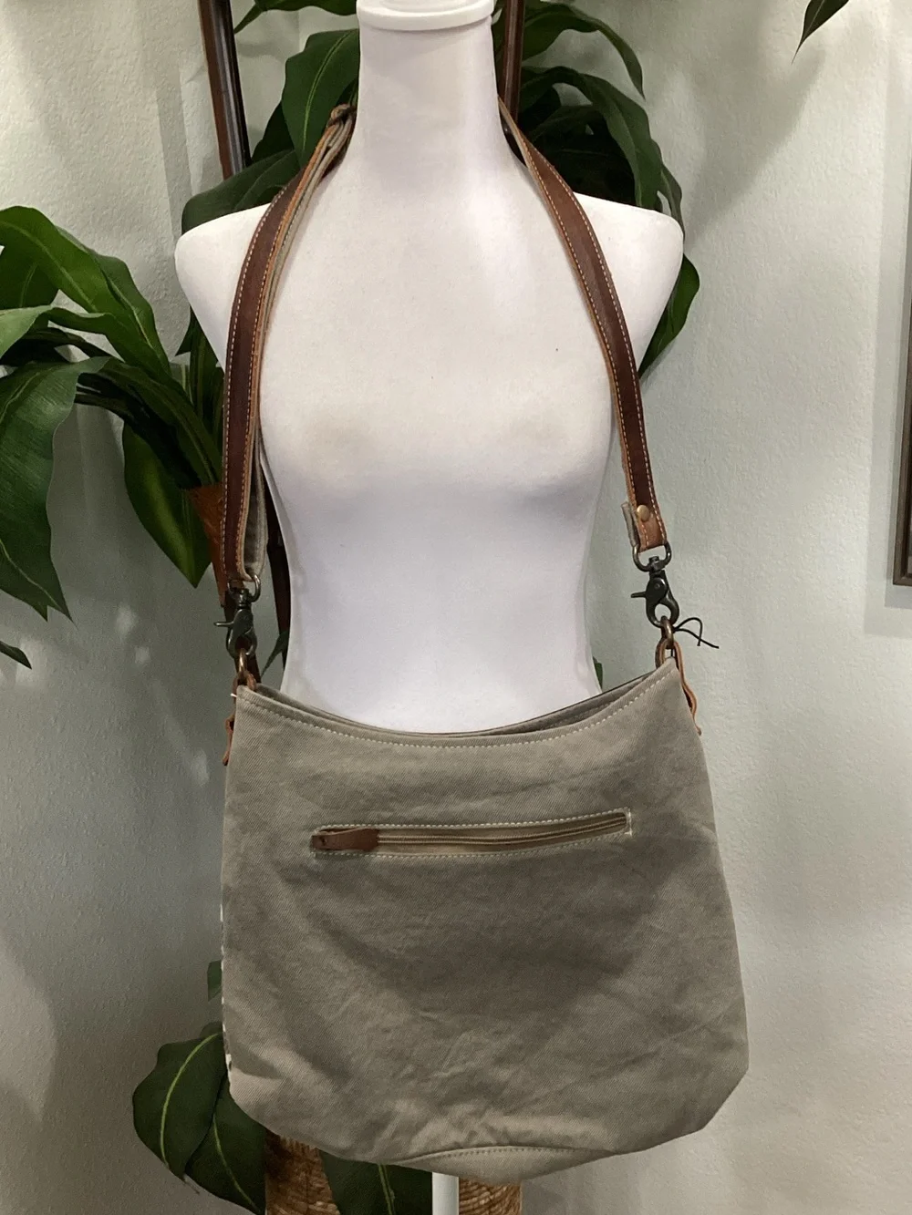 Myra Bag Brown Leather & Gray Camo Shoulder Bag